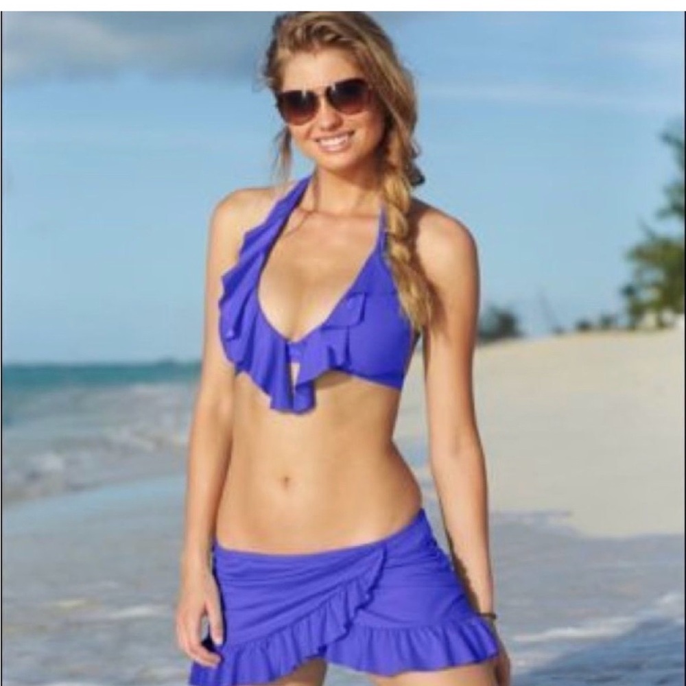 Kenneth Cole Reaction 1 pc bottom only ruffle crossover mini swim skirt w panty